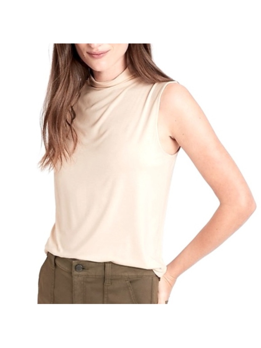 Banana Republic Sleeveless Mock Neck Tank in Light Cream